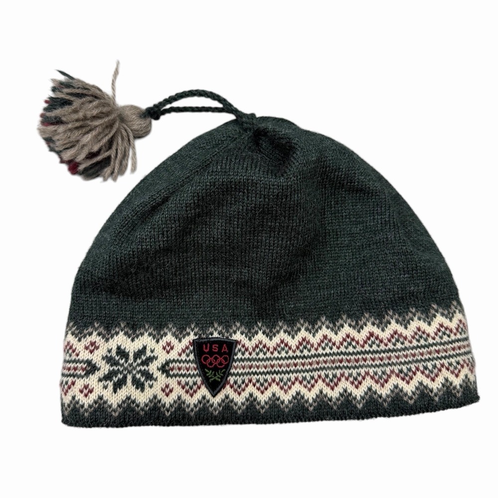 Dale of Norway USA Olympics Green/Red Fair Isle Snowflake Wool Knit Beanie OS